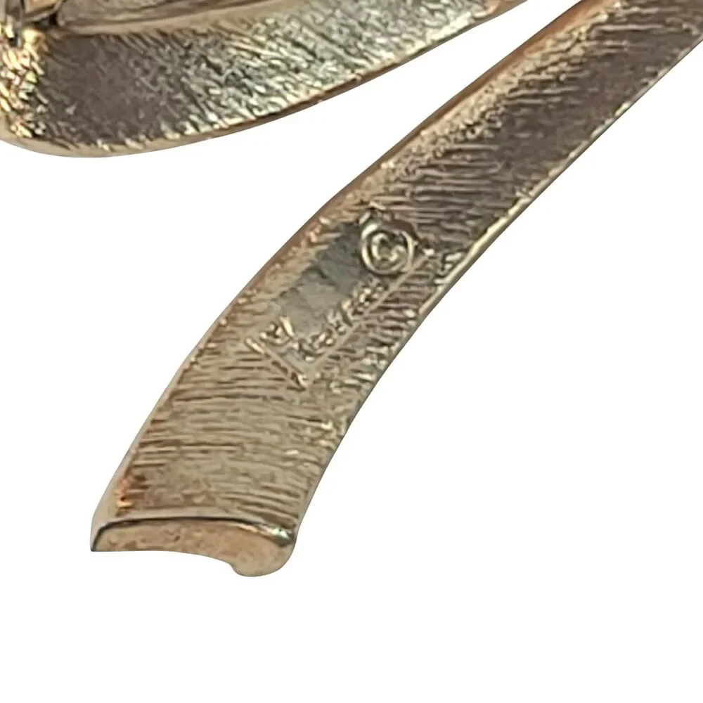 Vintage Trifari Brushed Gold Tone Bow Brooch Pin Signed